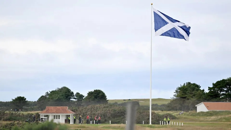 Police officers are seen on Trump Turnberry Golf Courses, in Turnberry on the south west coast of Scotland, on July 25, prior to the arrival of President Donald Trump. - Andy Buchanan/AFP/Getty Images