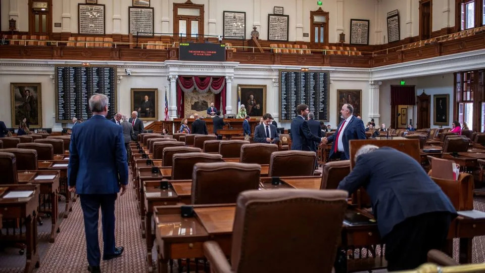 Lawmakers gather on the House floor on the day of a special session of the Texas House after Democratic lawmakers left the state to deny Republicans the opportunity to redraw the state's 38 congressional districts, in Austin, Texas, August 15, 2025. - Sergio Flores/Reuters