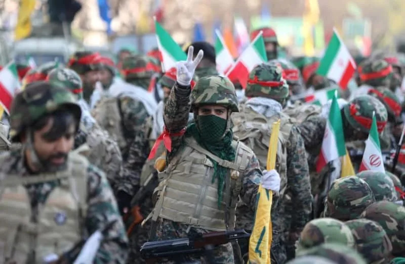 A member of Iranian militia forces (Basij) gestures during an anti-Israeli march in Tehran, Iran, January 10, 2025; illustrative. (credit: MAJID ASGARIPOUR/WANA (WEST ASIA NEWS AGENCY) VIA REUTERS)