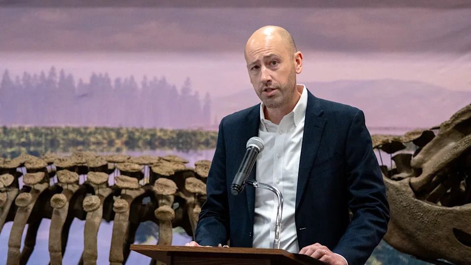 Sen. Kenny Titus at a July 9, 2025, news conference on water at Sternberg Museum of Natural History in Hays.
