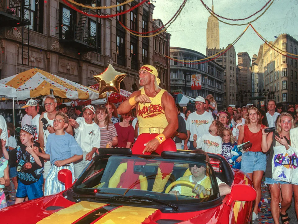 ORLANDO, FLORIDA - JUNE 11: Hulk Hogan debuts in WCW with a parade at Disney World on June 11, 1994 in Orlando, Florida. (Photo by WWE/WWE via Getty Images)