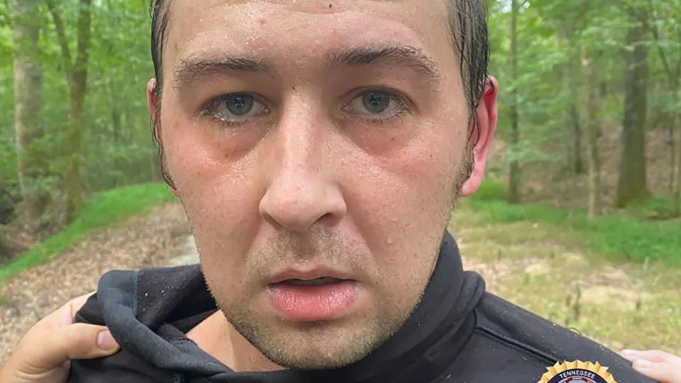The Tennessee Bureau of Investigation released an image showing Austin Drummond moments after being captured. - Tennessee Bureau of Investigation