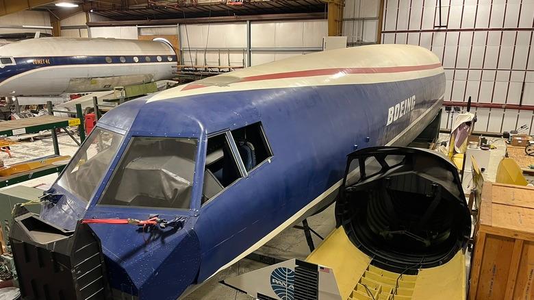 The front fuselage and nose of the 7207 in the Museum of Flight's restoration center in Everett, Washington