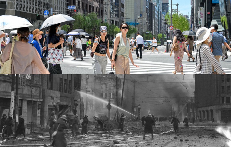 焦土の記憶、平和の重み　1945年の記録写真と80年後の風景