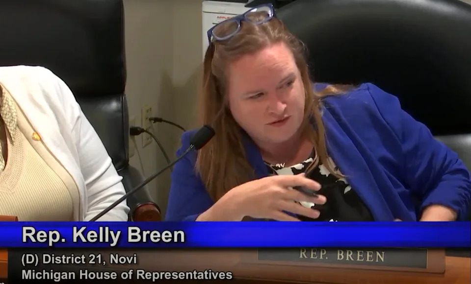  State Rep. Kelly Breen (D-Novi) questioning the effect of a bill before the House Judiciary Committee to change the current civil infraction for blocking the flow of traffic to a misdemeanor punishable by up to 93 days in jail and up to a $5,000 fine, or both. Aug. 20, 2025 | Screenshot