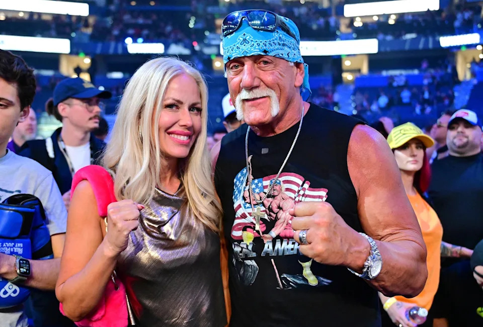 Julio Aguilar/Getty Images, FILE - PHOTO: Terry "Hulk Hogan" Bollea poses with wife Sky Daily during the Jake Paul vs Mike Perry main event at Amalie Arena on July 20, 2024, in Tampa, Fla.