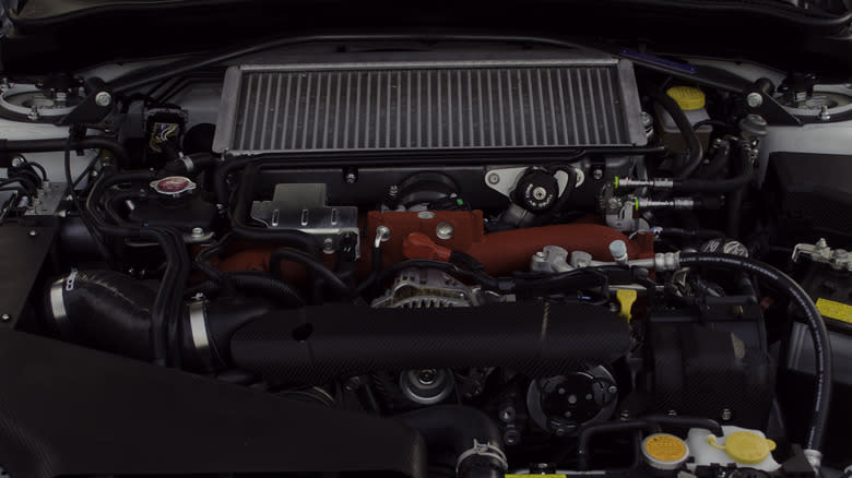 Engine compartment of a 2013 Subaru WRX