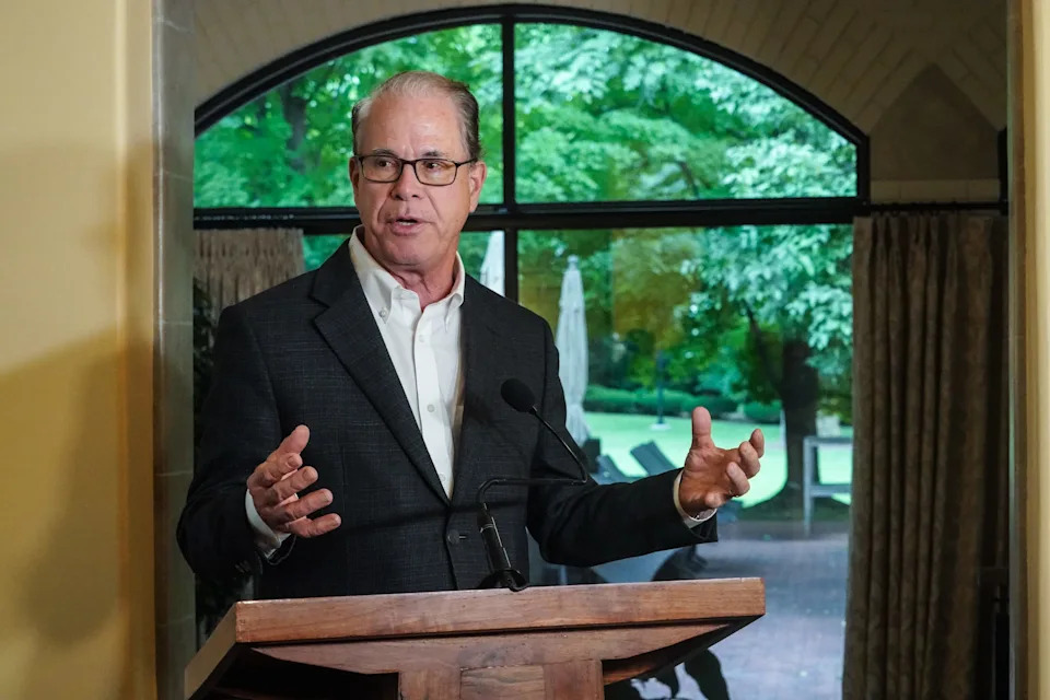 Indiana Gov. Mike Braun, shown July 15, 2025, has struck a deal with the federal government to house ICE detainees at Miami Correctional Facility in northern Indiana.