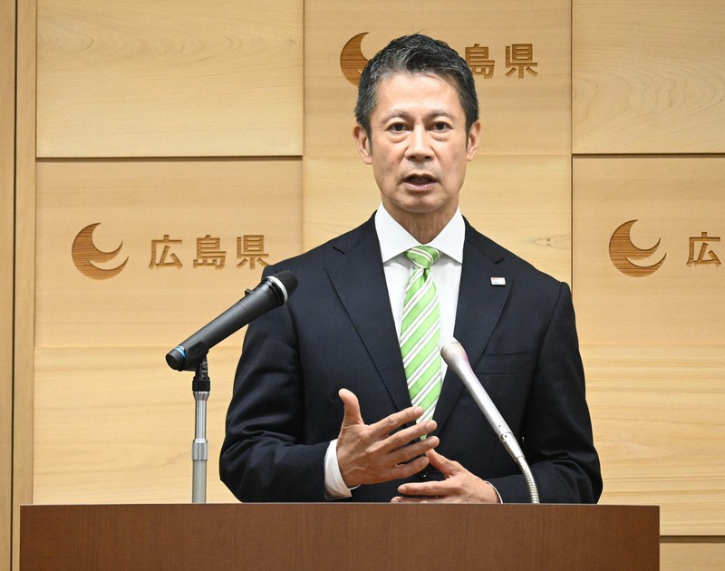 広島県知事選への不出馬を表明した湯崎英彦知事＝広島市中区の県庁で2025年8月20日午後4時39分、西山夏奈撮影