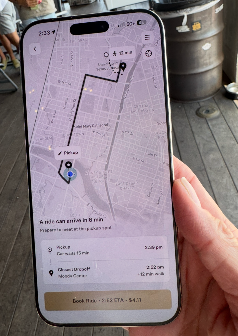 The start screen on the Tesla Robotaxi app