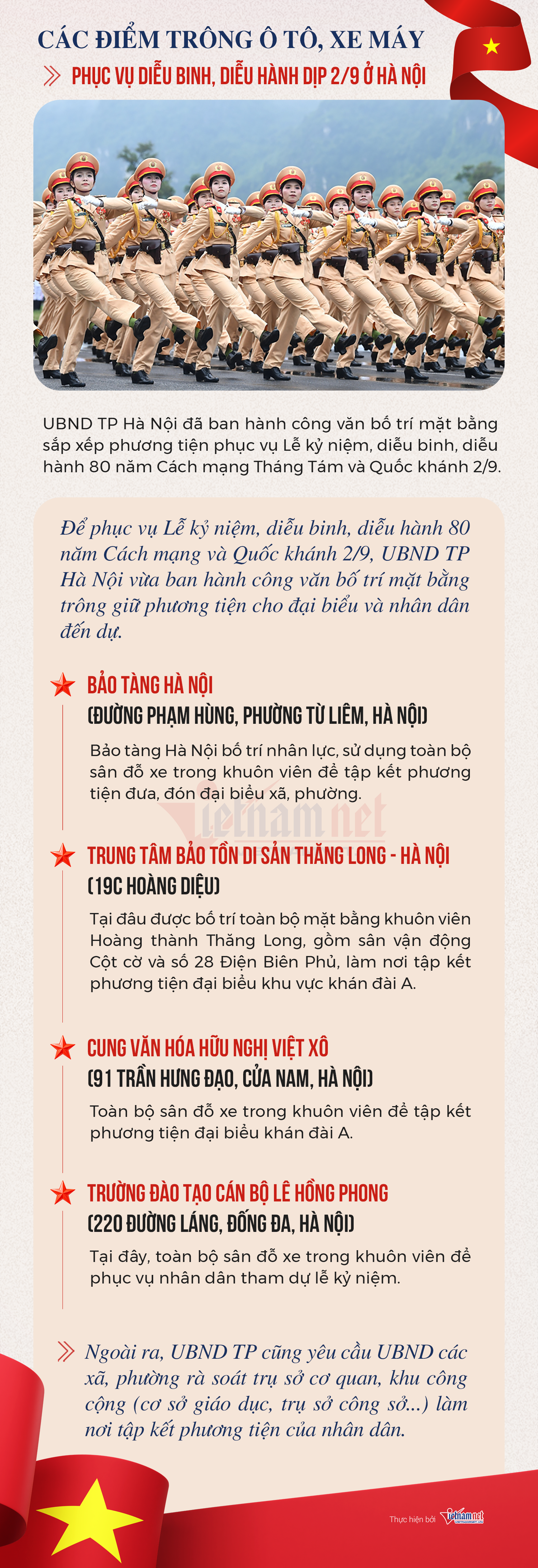 Chi tiết các điểm trông ô tô, xe máy phục vụ diễu binh, diễu hành dịp 2/9 ở Hà Nội