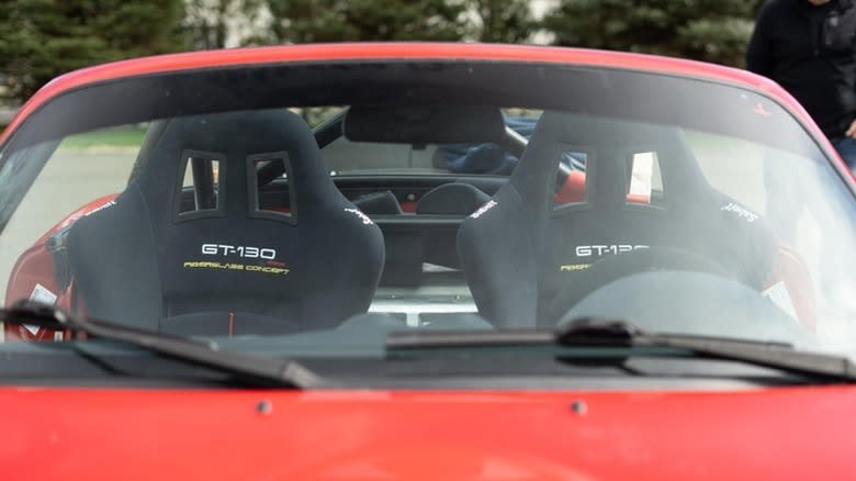 Interior of Amber's old track Miata, with race seats.