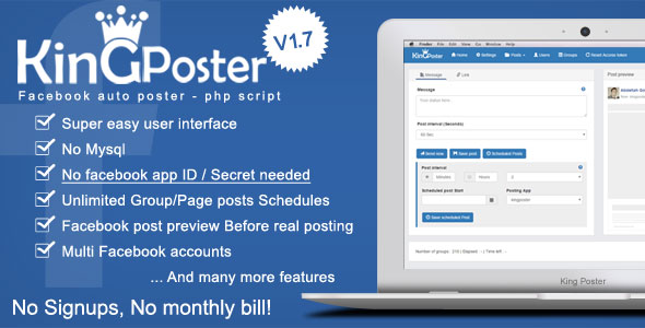 King poster v1.7.9 - Facebook multi Group / Page auto post - PHP script King poster v1.7.9 - Facebook multi Group / Page auto post - PHP script