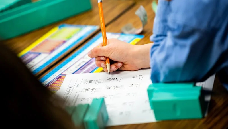Second-graders work on math problems at Manti Elementary School in Manti on Monday, March 24, 2025.