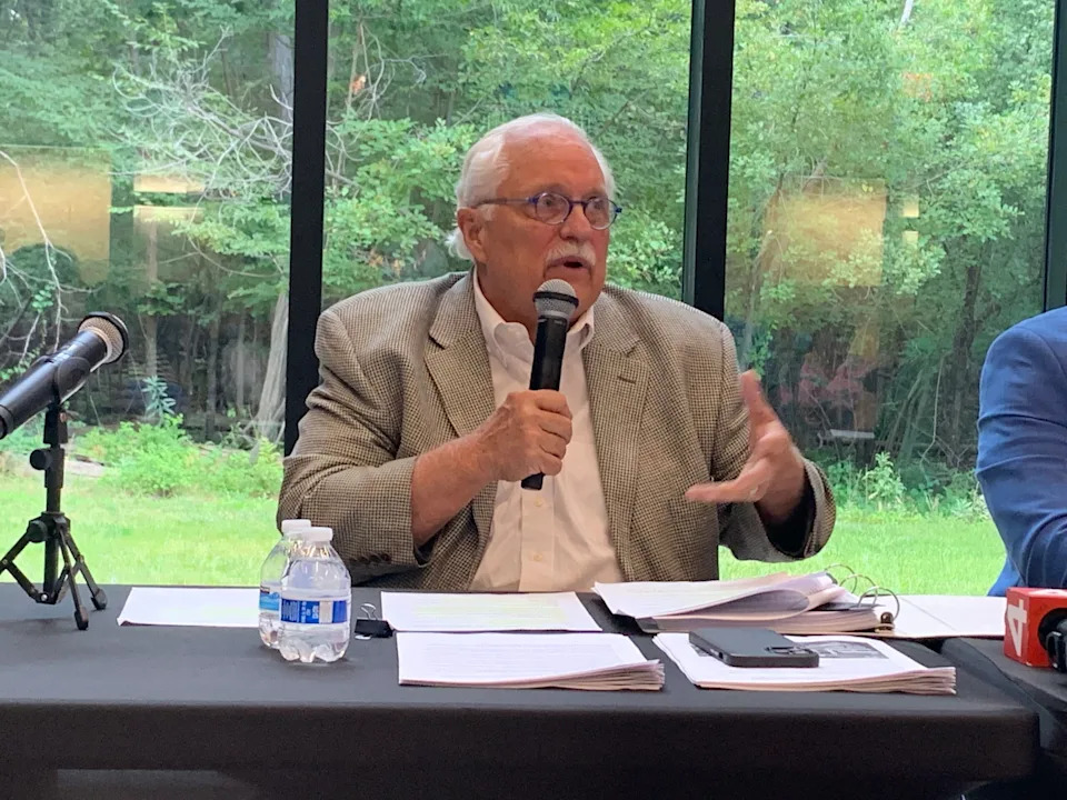  NYX Inc. Executive Vice President Dan Laible speaking at town hall on tariff effects held at Madonna University’s Welcome Center in Livonia. Aug. 14, 2025. | Photo by Leah Craig/Michigan Advance