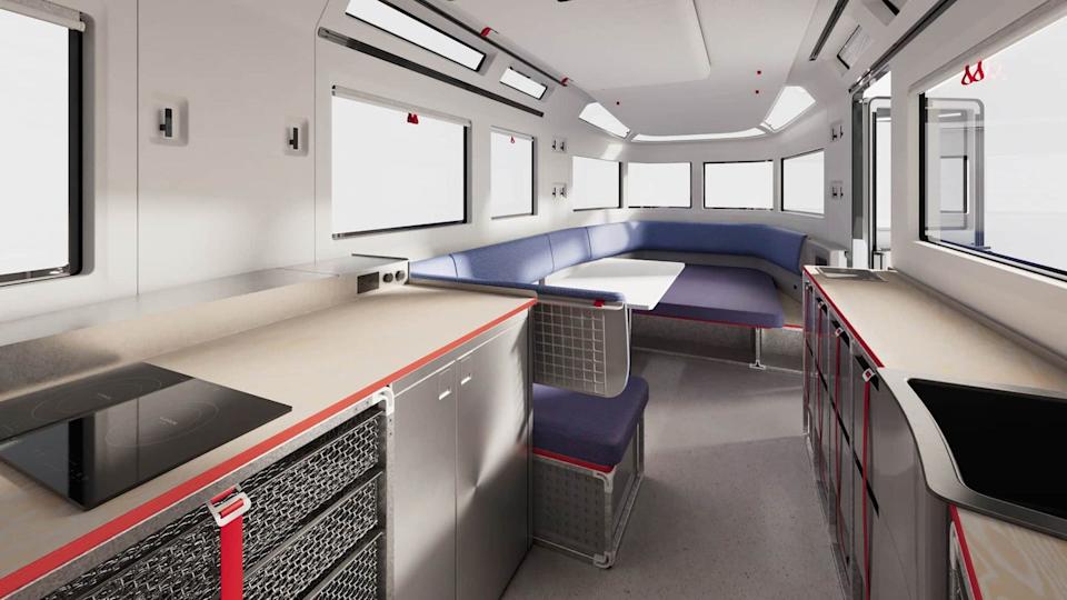 interior of a modern minimalist mobile living space