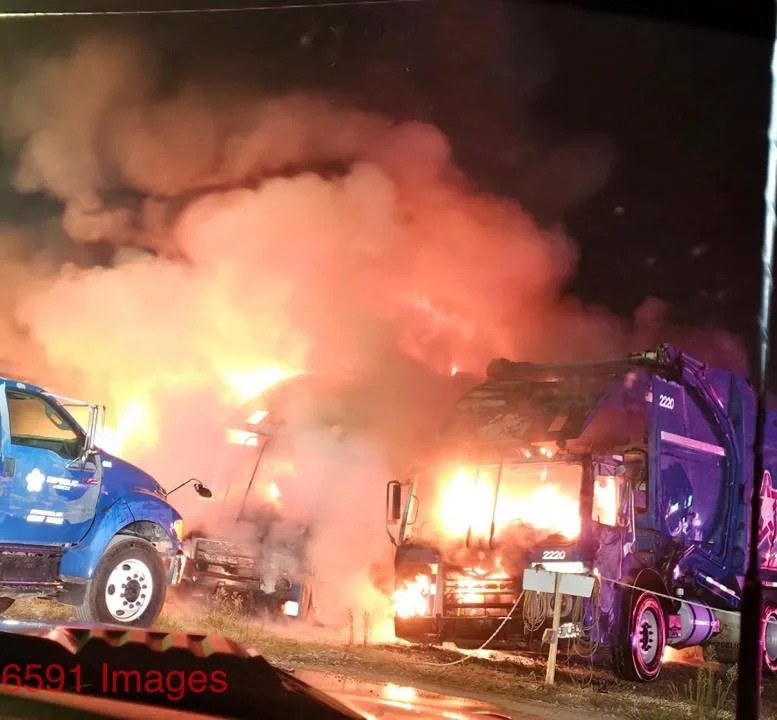 Three trucks catch fire at transfer station in Branson West