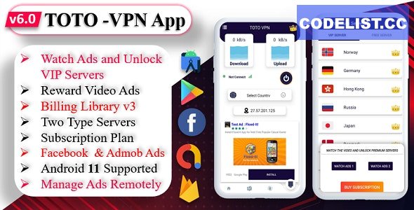 TOTO v6.0 - VPN | VPN App | Facebook Ads | Admob Ads | Ads Manage Remotely | VPN | VPN Subscription Plan