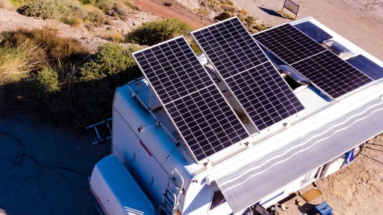An RV with tilted photovoltaic solar panels