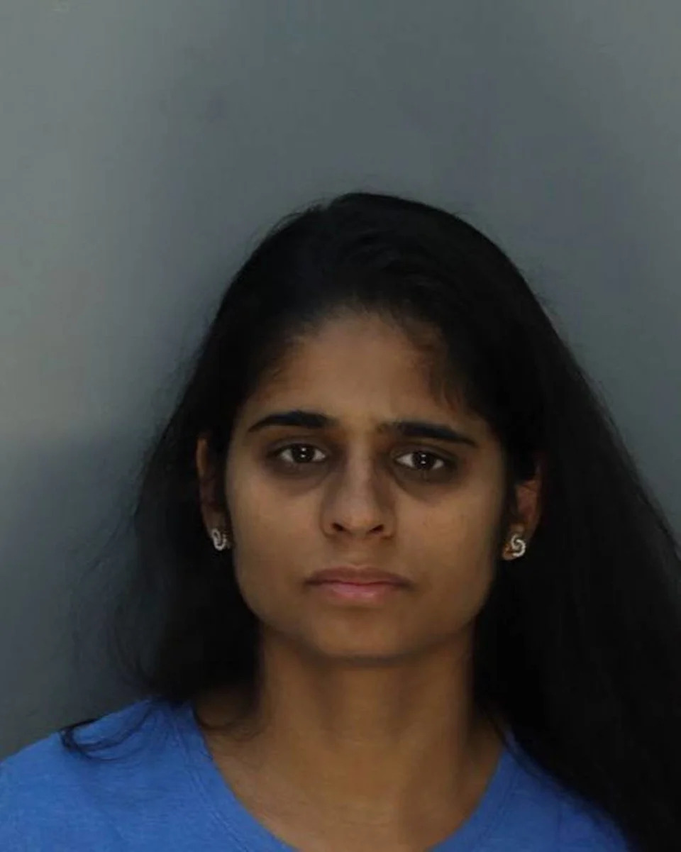 Mugshot of Dr. Neha Gupta, 36, the Oklahoma pediatrician accused of murdering her 4-year-old daughter, Aria Talathi, and staging it as an accidental drowning while staying at their vacation home rental in El Portal.