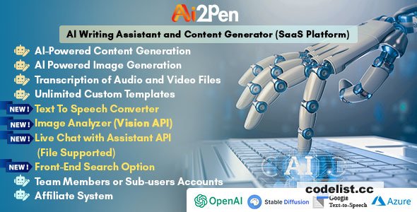 Ai2Pen v6.5 – AI Writing Assistant and Content Generator (SaaS Platform) - nulled