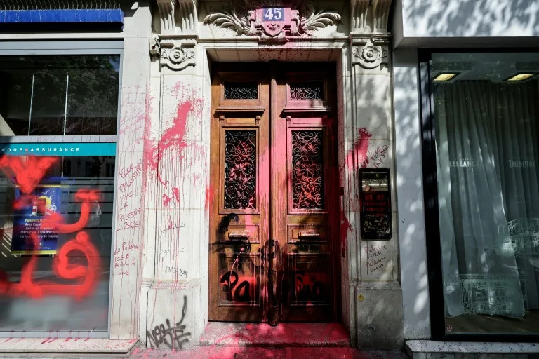 Israeli airline's Paris offices daubed with red paint, slogans