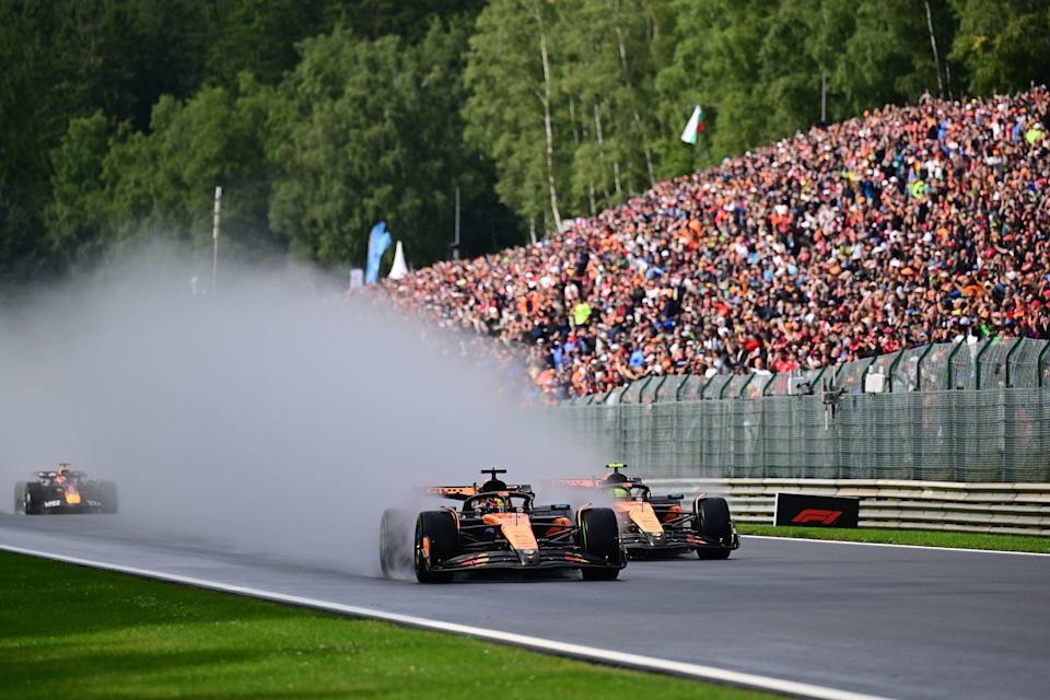 Oscar Piastri of the McLaren F1 Team overtakes Lando Norris of the McLaren F1 Team during the race of the Belgian GP, the 15th round of the Formula 1 World Championship, at Spa-Francorchamps Circuit in Malmedy, Wallonia, Belgium, on July 27, 2025. (Photo by Andrea Diodato/NurPhoto via Getty Images)