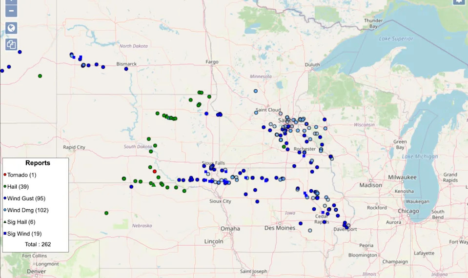 Storm reports from Monday's severe weather.NOAA