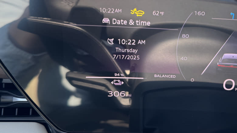 a close-up of the range estimate on an Audi A6 E-Tron showing 306 miles at 94%