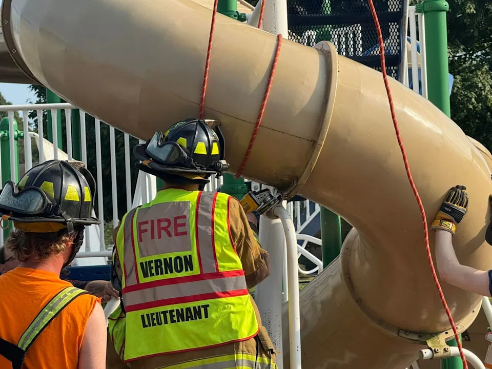 First responder removing a section of the slide.