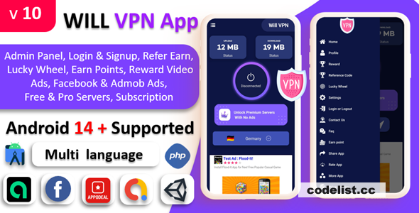 WILL VPN App v11.0 - VPN App With Admin Panel - Secure VPN & Fast VPN