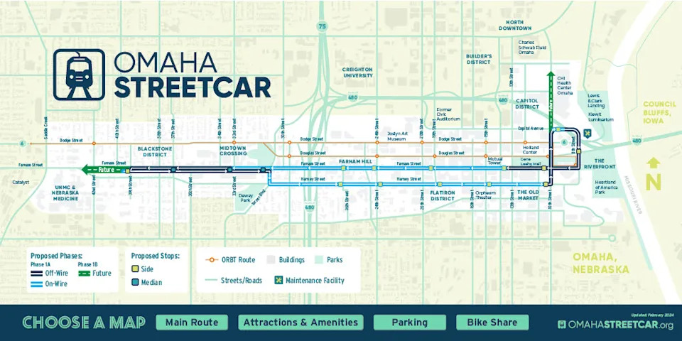 Omaha Streetcar route. (Courtesy of Omaha Streetcar Authority)