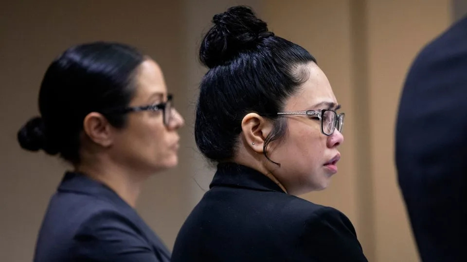 Katherine Magbanua as she tears up ahead of jury deliberations in her retrial for the 2014 murder of Dan Markel in Tallahassee on May 27, 2022. - Chasity Maynard/Tallahassee Democrat/USA Today Network/Imagn Images