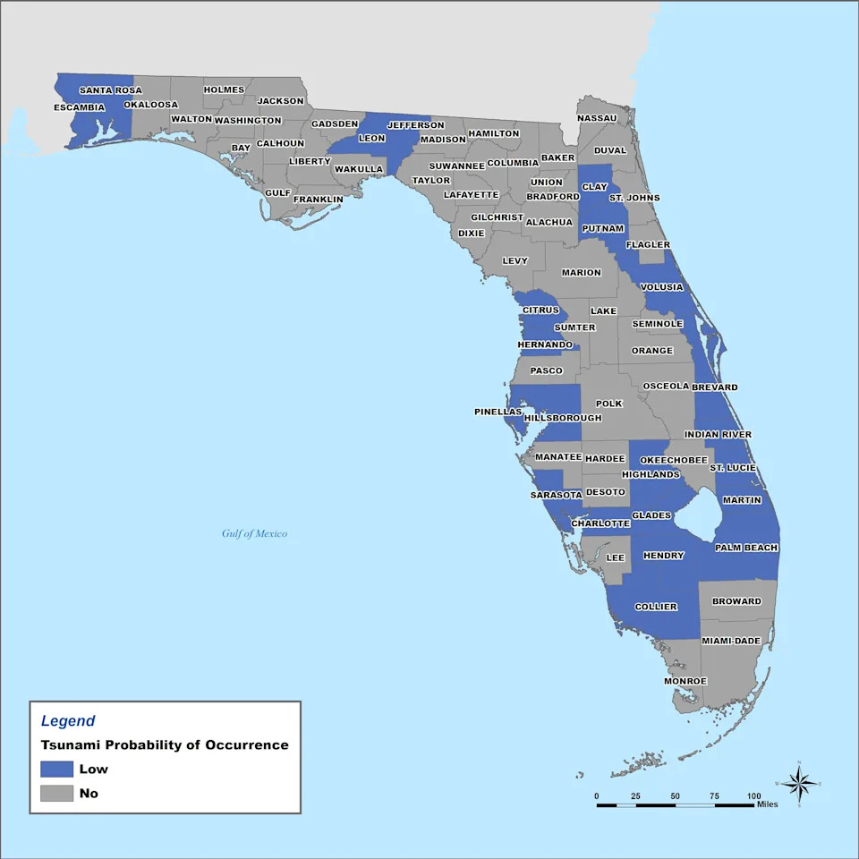 Tsunami ranking map for Florida.