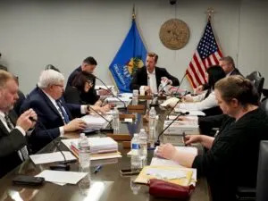 State Superintendent Ryan Walters leads a meeting of the Oklahoma State Board of Education on April 24 in Oklahoma City. (Photo by Nuria Martinez-Keel/Oklahoma Voice)