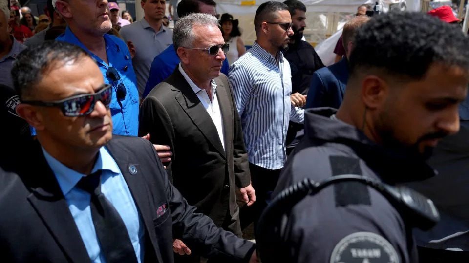 White House special envoy Steve Witkoff, center, arrives to meet families of hostages in Tel Aviv, Israel on Saturday. - Ariel Schalit/AP