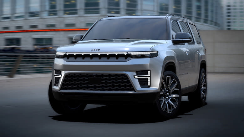 Facelifted Jeep Grand Wagoneer Teased With Illuminated Face And Range-Extender Hybrid Powertrain