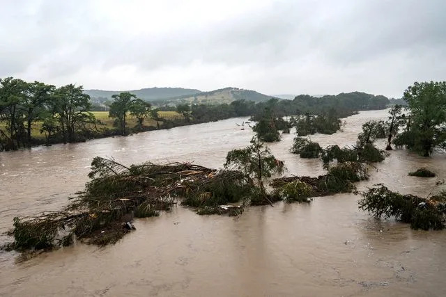 Eric Vryn/Getty rees emerge from flood waters along the Guadalupe River on July 4, 2025 in Kerrville, Texas.