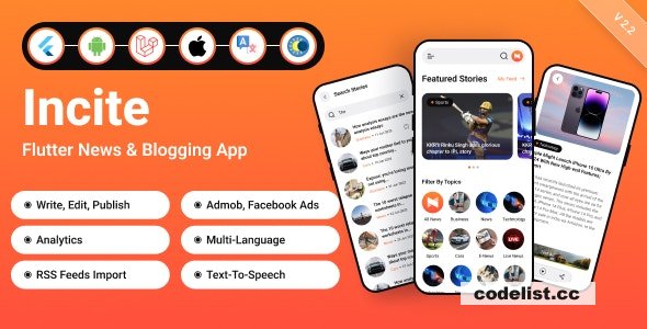 Incite v2.7.1 - Short News App & Web, Blog App with Laravel Admin Panel for Android & iOS