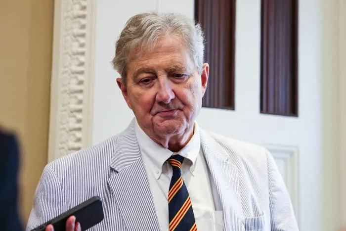 Senator John Kennedy, a Republican from Louisiana, speaks to members of the media at the US Capitol in Washington, DC