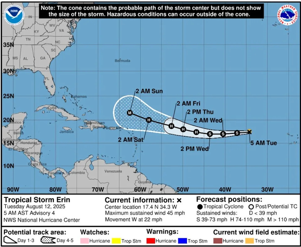Will Tropical Storm Erin become a hurricane, impact Delaware? Here's the forecast