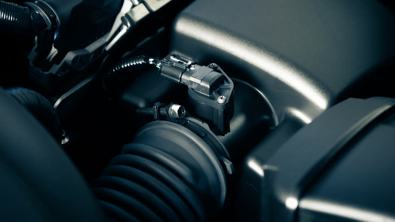 A mass air-flow sensor in place in a car engine