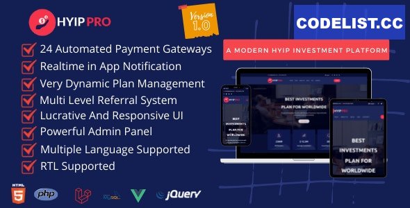 HyipPro v1.0 - A Modern HYIP Investmet Platform