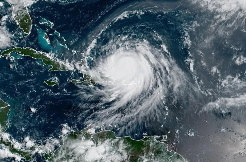 Erin, a Category 3 hurricane, was pounding Puerto Rico and the Virgin Islands with its outer rain bands. Satellite image by National Oceanic and Atmospheric Administration