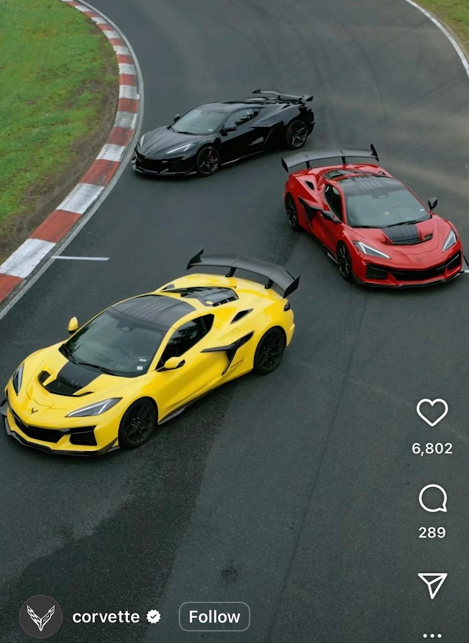 three c8 generation chevrolet corvette z06 and zr1 variants on the nürburgring