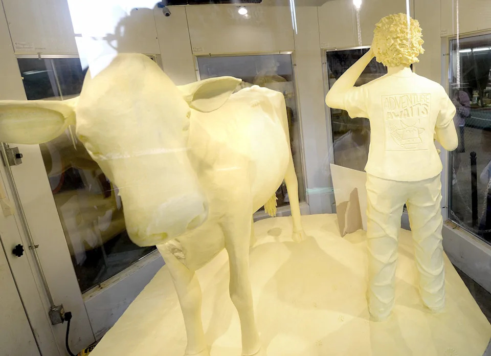 The Butter Cow was unveiled by Gov. JB Pritzker at the Dairy Building on Aug. 6, 2025 as a lead-up to the Illinois State Fair. For the ninth year, the Butter Cow was sculpted by Sarah (Doyle) Pratt of West Des Moines, Iowa.