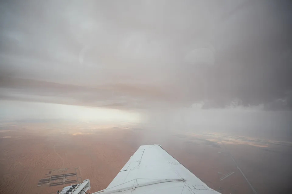 Capt. William Murgatroyd's cloud-seeding mission in Al Ain, United Arab Emirates, on Jan. 31, 2024. (Andrea DiCenzo / Getty Images)