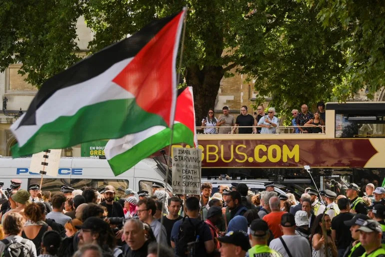 People protest in support of Palestine Action in London, UK