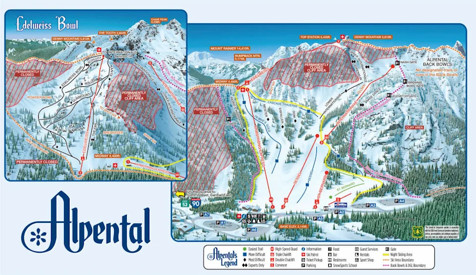 Alpental Trail Map for Winter 24/25.
