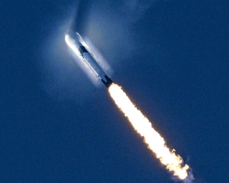 The SpaceX Falcon 9 rocket creates a shock wave during a launch August 11. The space technology company launched a Falcon 9 rocket Sunday on a resupply mission to the ISS. Photo by Joe Marino/UPI